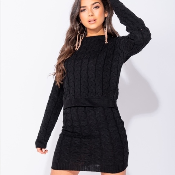 Aliana Black Cable Knit Sweater & Skirt Set - Picture 6 of 8